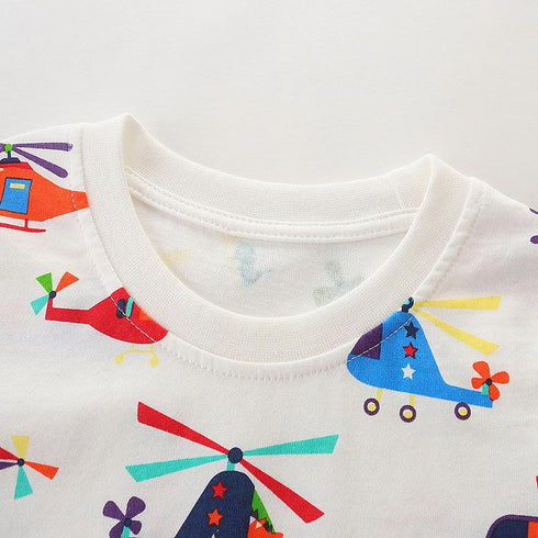Summer Boys Helicopter Printed Short Sleeve